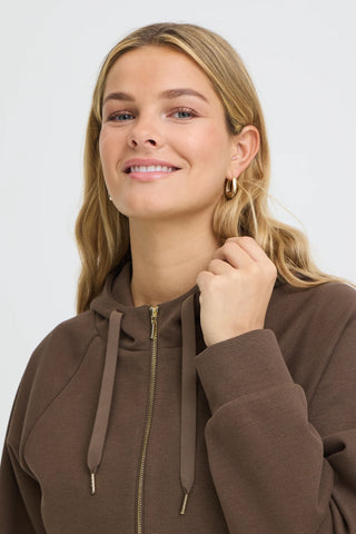 Γυναικεία ζακέτα φούτερ με κουκούλα FRPRIYA FRANSA 20617503 BROWN W26/27