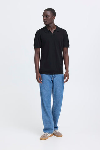 Ανδρική μπλούζα polo κοντομάνικη BHBRAY KNIT POLO SPLIT NECK BLEND 20720236 BLACK SS26