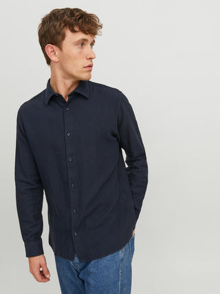 Ανδρικό πουκάμισο λινό JACK & JONES 12225707 Perfect Navy