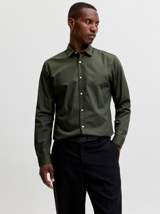 Ανδρικό πουκάμισο JJJOE SHIRT LS PLAIN JACK & JONES 12187222 FOREST NIGHT NOOS SS26