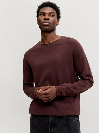 Ανδρικό πλεκτό πουλόβερ JAUHILL KNIT CREW NECK JACK&JONES 12157321 BITTER CHOCOLATE NOOS W26/27