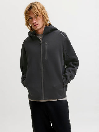 Ανδρική ζακέτα φούτερ με κουκούλα JCOFUSION SWEAT FULL ZIP HOOD JACK&JONES 12301089 BLACK W26/27