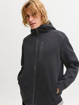 Ανδρική ζακέτα φούτερ με κουκούλα JCOFUSION SWEAT FULL ZIP HOOD JACK&JONES 12301089 BLACK W26/27