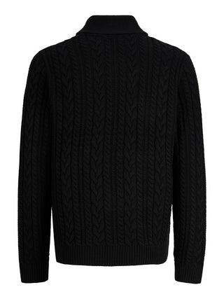 Ανδρικό πλεκτό πουλόβερ JPRBLUCALLUM CABLE KNIT SHAWL NECK JACK&JONES 12299949 BLACK W26/27