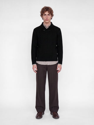 Ανδρικό πλεκτό πουλόβερ JPRBLUCALLUM CABLE KNIT SHAWL NECK JACK&JONES 12299949 BLACK W26/27