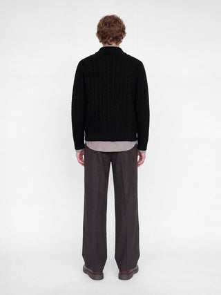 Ανδρικό πλεκτό πουλόβερ JPRBLUCALLUM CABLE KNIT SHAWL NECK JACK&JONES 12299949 BLACK W26/27