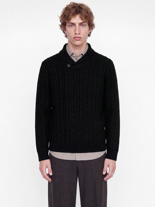 Ανδρικό πλεκτό πουλόβερ JPRBLUCALLUM CABLE KNIT SHAWL NECK JACK&JONES 12299949 BLACK W26/27