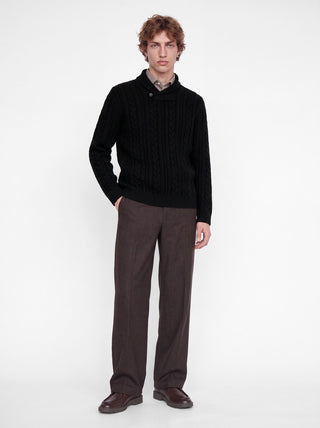 Ανδρικό πλεκτό πουλόβερ JPRBLUCALLUM CABLE KNIT SHAWL NECK JACK&JONES 12299949 BLACK W26/27