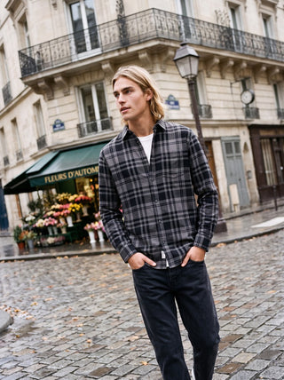 Ανδρικό πουκάμισο JJJAMES FLANNEL SHIRT L/S JACK&JONES 12299163 ASPHALT W26/27