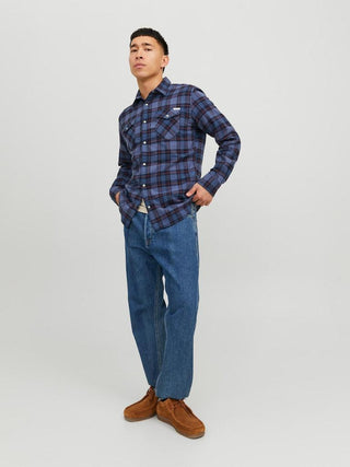 Ανδρικό πουκάμισο καρό JJSHERIDAN FALL CHECK SHIRT JACK & JONES 12238027 Vintage Indigo W 23/24