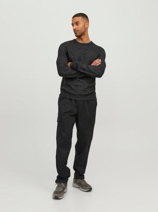 Ανδρικό πλεκτό πουλόβερ JCOTWIST STRIPED KNIT CREW NECK JACK & JONES 12243000 Black W 23/24