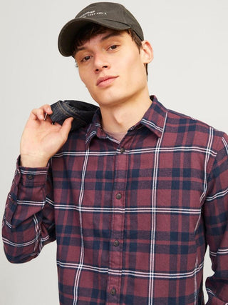 Ανδρικό πουκάμισο JJJOSHUA FALL FLANNEL SHIRT LS JACK & JONES 12258429 Vineyard Wine W24/25