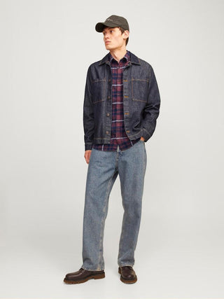 Ανδρικό πουκάμισο JJJOSHUA FALL FLANNEL SHIRT LS JACK & JONES 12258429 Vineyard Wine W24/25