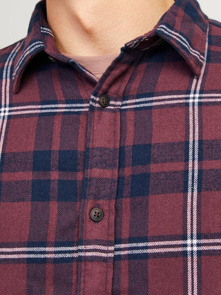 Ανδρικό πουκάμισο JJJOSHUA FALL FLANNEL SHIRT LS JACK & JONES 12258429 Vineyard Wine W24/25