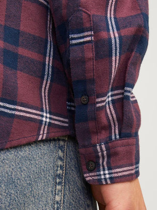 Ανδρικό πουκάμισο JJJOSHUA FALL FLANNEL SHIRT LS JACK & JONES 12258429 Vineyard Wine W24/25