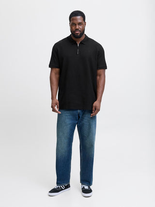 Ανδρική μπλούζα polo κοντομάνικη JJEAUSTIN ZIP POLO SS plus size Jack & Jones 12284618 Black NOOS SS26
