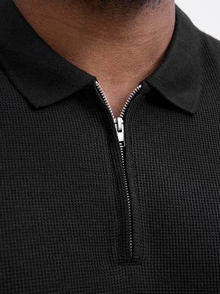 Ανδρική μπλούζα polo κοντομάνικη JJEAUSTIN ZIP POLO SS plus size Jack & Jones 12284618 Black NOOS SS26