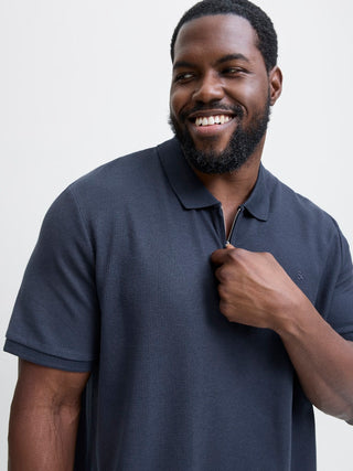 Ανδρική μπλούζα polo κοντομάνικη JJEAUSTIN ZIP POLO SS plus size Jack & Jones 12284618 Navy Blazer NOOS SS26