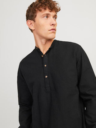 Ανδρικό πουκάμισο Comfort Fit 44% Cotton, 30% Recycled Cotton, 26% Linen  JJESUMMER TUNIC LINEN BLEND SHIRT LS SN JACK & JONES 12248410 Black S 24