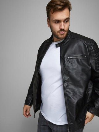 Ανδρικό biker jacket δερματίνη JJEROCKY JACKET plus size JACK & JONES 12172908 Black NOOS S23