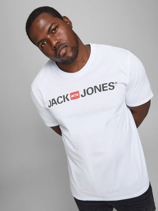 Ανδρικό t-shirt με στάμπα JJECORP LOGO TEE SS CREW NECK plus size JACK & JONES 12184987 White NOOS S23