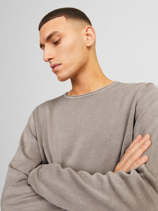 Ανδρικό πλεκτό πουλόβερ JJELEO KNIT CREW NECK JACK & JONES 12174001 Crockery NOOS W24/25