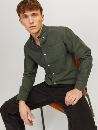 Ανδρικό πουκάμισο JJEOXFORD SHIRT LS JACK & JONES 12182486 Forest Night NOOS W25/26