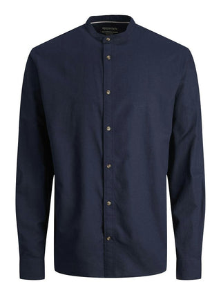 Ανδρικό πουκάμισο Comfort Fit 44% Cotton, 30% Recycled Cotton, 26% Linen JJESUMMER BAND LINEN BLEND SHIRT LS SN JACK & JONES 12248385 Navy Blazer S 24