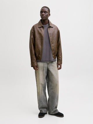 Ανδρικό μπουφάν JJLEON PU BOMBER Jack & Jones 12289182 Chocolate Brown SS26