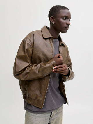 Ανδρικό μπουφάν JJLEON PU BOMBER Jack & Jones 12289182 Chocolate Brown SS26