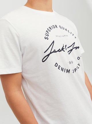 Ανδρικό t-shirt με στάμπα JJACE TEE SS CREW NECK JACK & JONES 12222037 White S23