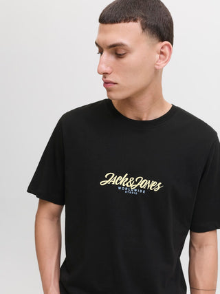 Ανδρικό t-shirt JORTAVIRA TEE SS CREW NECK FST LN Jack & Jones 12281810 Black SS25