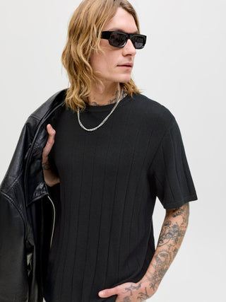 Ανδρική μπλούζα κοντομάνικη JJEBRADLEY KNIT TEE SS LN JACK&JONES 12288582 BLACK SS26