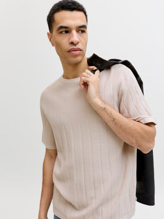 Ανδρική μπλούζα κοντομάνικη JJEBRADLEY KNIT TEE SS LN JACK&JONES 12288582 MOONBEAM SS26