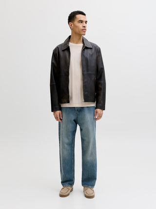 Ανδρική μπλούζα κοντομάνικη JJEBRADLEY KNIT TEE SS LN JACK&JONES 12288582 MOONBEAM SS26