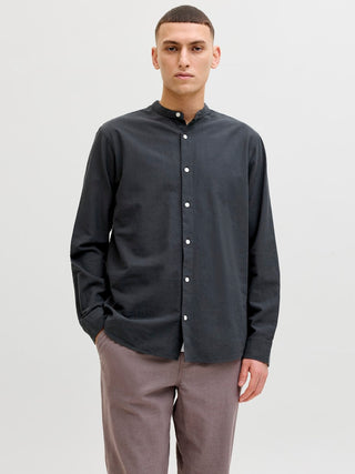 Ανδρικό πουκάμισο JJEBREEZE LINEN BLEND BAND SHIRT L/S SN JACK&JONES 12288601 Black SS26