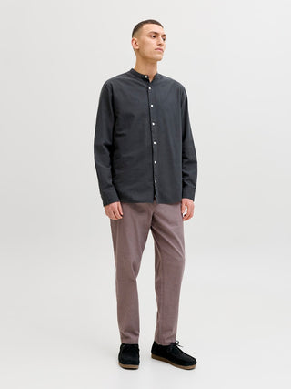 Ανδρικό πουκάμισο JJEBREEZE LINEN BLEND BAND SHIRT L/S SN JACK&JONES 12288601 Black SS26