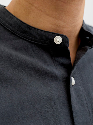 Ανδρικό πουκάμισο JJEBREEZE LINEN BLEND BAND SHIRT L/S SN JACK&JONES 12288601 Black SS26