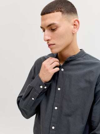 Ανδρικό πουκάμισο JJEBREEZE LINEN BLEND BAND SHIRT L/S SN JACK&JONES 12288601 Black SS26