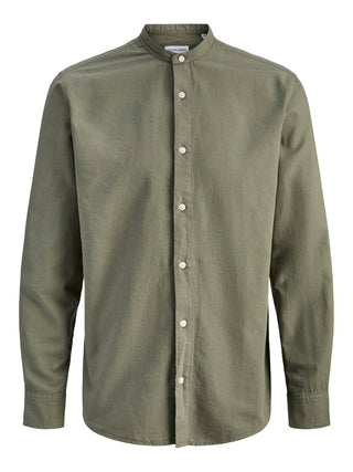 Ανδρικό πουκάμισο JJEBREEZE LINEN BLEND BAND SHIRT L/S SN JACK&JONES 12288601 DUSTY OLIVE SS26