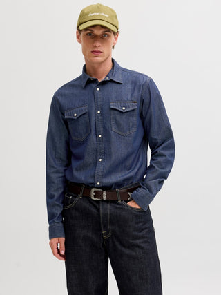 Ανδρικό πουκάμισο denim JJESHERIDAN SHIRT L/S JACK & JONES 12138115 DARK DENIM NOOS W26/27