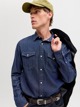 Ανδρικό πουκάμισο denim JJESHERIDAN SHIRT L/S JACK & JONES 12138115 DARK DENIM NOOS W26/27