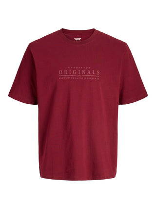 Ανδρικό t-shirt JORCATSKILLS MINIMAL TEE CREW NECK LN JACK&JONES 12290315 CABERNET SS26