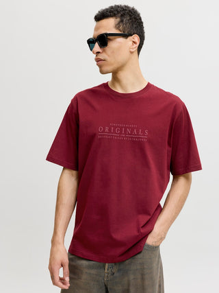 Ανδρικό t-shirt JORCATSKILLS MINIMAL TEE CREW NECK LN JACK&JONES 12290315 CABERNET SS26