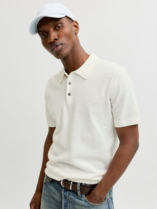 Ανδρική μπλούζα polo κοντομάνικη JPRBLURILEY KNIT POLO SS SN Jack & Jones 12292034 Cloud Dancer SS26