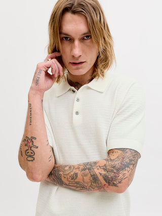 Ανδρική μπλούζα polo κοντομάνικη JPRBLURILEY KNIT POLO SS SN Jack & Jones 12292034 Cloud Dancer SS26