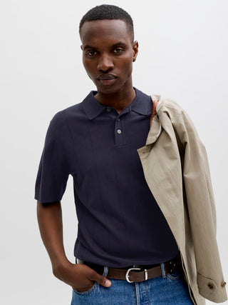 Ανδρική μπλούζα polo κοντομάνικη JPRBLAWILLIAM STRUCTURE KNIT POLO SS SN JACK&JONES 12291042 NIGHT SKY SS26
