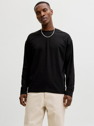 Ανδρική μακρυμάνικη μπλούζα JJEBARRON TEE LS O-NECK JACK&JONES 12304181 BLACK NOOS SS26