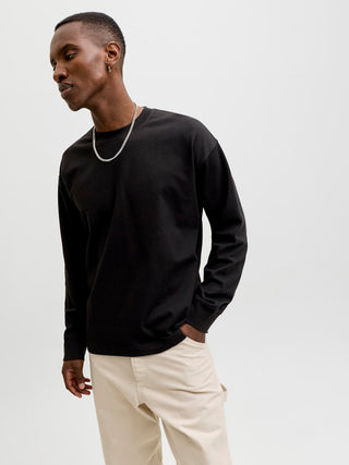 Ανδρική μακρυμάνικη μπλούζα JJEBARRON TEE LS O-NECK JACK&JONES 12304181 BLACK NOOS SS26