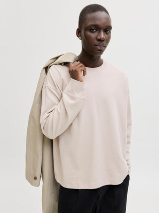 Ανδρική μακρυμάνικη μπλούζα JJEBARRON TEE LS O-NECK JACK&JONES 12304181 MOONBEAM NOOS SS26